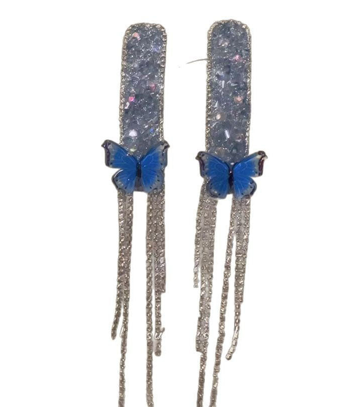 Boho Blue Alloy Zircon Butterfly Tassel A Pair Hairpin