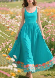 Boho Blue Patchwork Exra Large Hem Cotton Long Dresses Summer