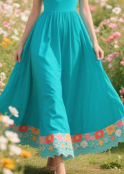 Boho Blue Patchwork Exra Large Hem Cotton Long Dresses Summer