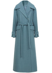 Boho Blue Peter Pan Collar Pockets Solid Woolen Wrap Coats Winter