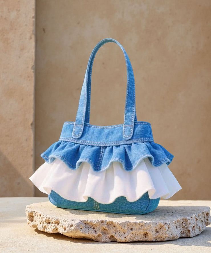 Boho Blue Ruffled Patchwork Lace Denim Women Handbags