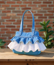 Boho Blue Ruffled Patchwork Lace Denim Women Handbags
