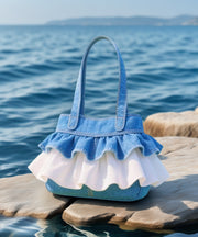 Boho Blue Ruffled Patchwork Lace Denim Women Handbags