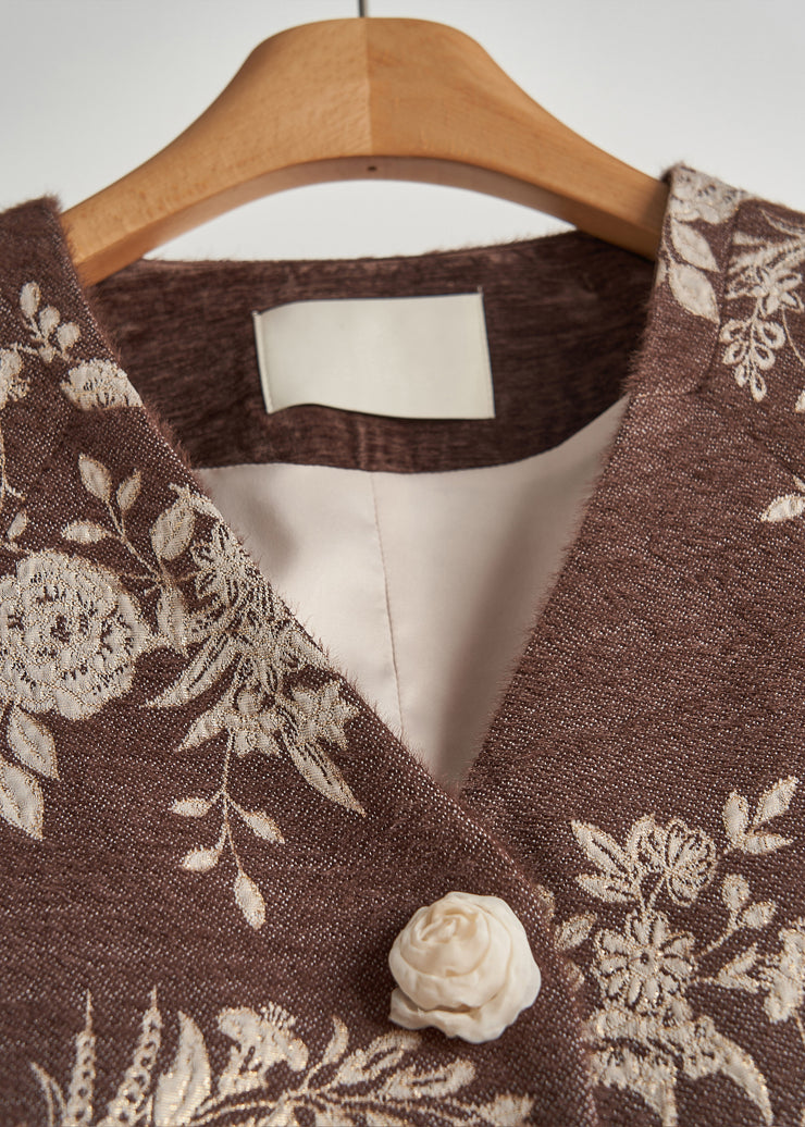 Boho Brown Embroidered Floral Decorated Cotton Jackets Fall