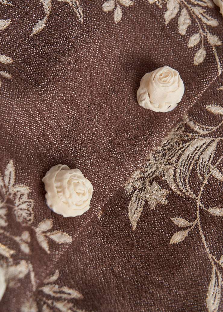 Boho Brown Embroidered Floral Decorated Cotton Jackets Fall