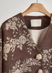 Boho Brown Embroidered Floral Decorated Cotton Jackets Fall