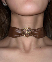 Boho Brown Leather Patchwork Love Choker