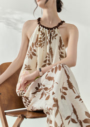 Boho Brown Print Top And Wide Leg Pants Two Pieces Set Sleeveless