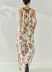 Boho Brown Print Top And Wide Leg Pants Two Pieces Set Sleeveless