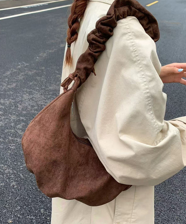 Boho Brown Solid Durable Faux Suede Saddle Bag