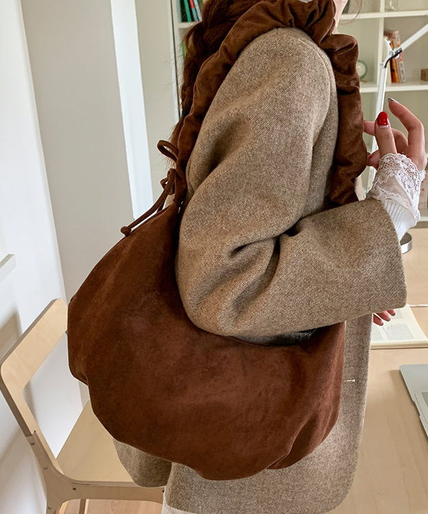 Boho Brown Solid Durable Faux Suede Saddle Bag