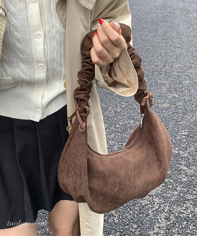 Boho Brown Solid Durable Faux Suede Saddle Bag