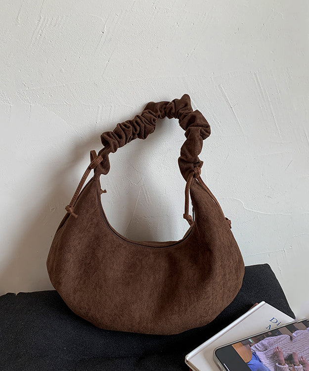 Boho Brown Solid Durable Faux Suede Saddle Bag