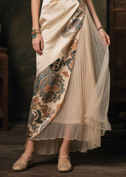 Boho Champagne Asymmetrical Patchwork Print Silk Dresses Sleeveless
