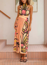 Boho Cold Shoulder Top And Maxi Skirts Two Piece Set Sleeveless