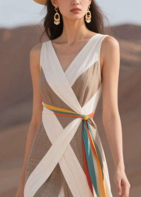 Boho Colorblock Asymmetrical Patchwork Cotton Cami Dress Summer