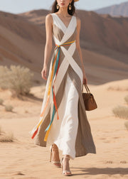 Boho Colorblock Asymmetrical Patchwork Cotton Cami Dress Summer