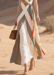 Boho Colorblock Asymmetrical Patchwork Cotton Cami Dress Summer