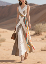 Boho Colorblock Asymmetrical Patchwork Cotton Cami Dress Summer