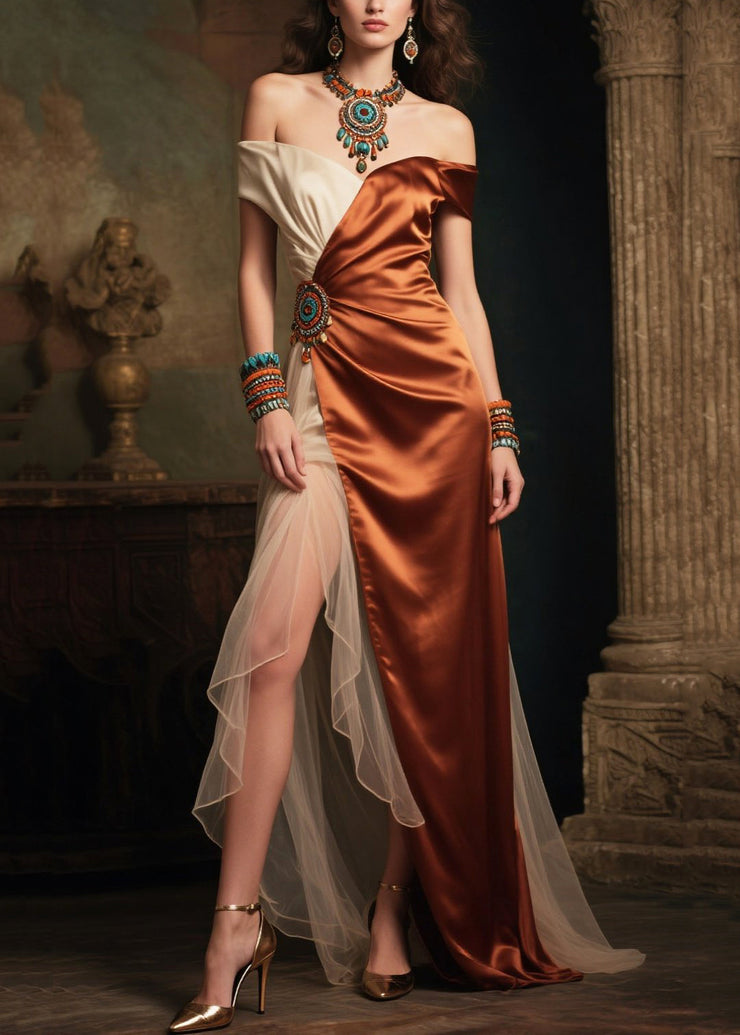 Boho Colorblock Backless Tulle Patchwork Silk Strapless Dress Summer