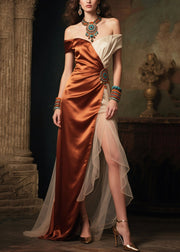 Boho Colorblock Backless Tulle Patchwork Silk Strapless Dress Summer