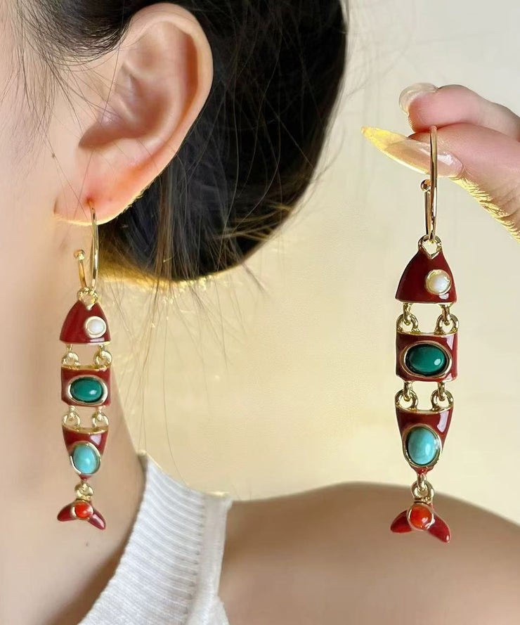 Boho Colorblock Copper Alloy Enamel Fish Shape Drop Earrings