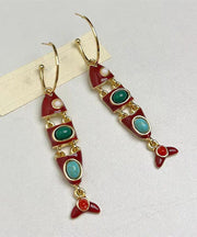 Boho Colorblock Copper Alloy Enamel Fish Shape Drop Earrings