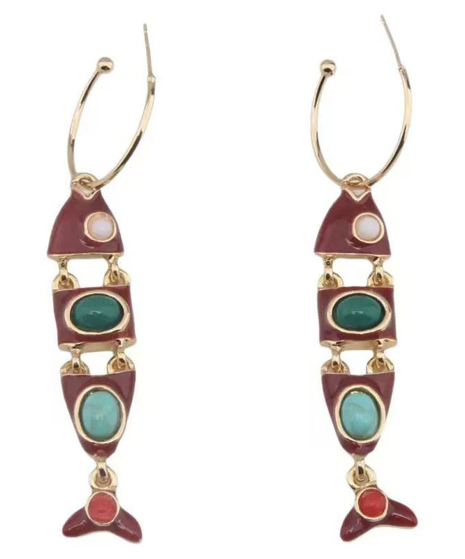 Boho Colorblock Copper Alloy Enamel Fish Shape Drop Earrings