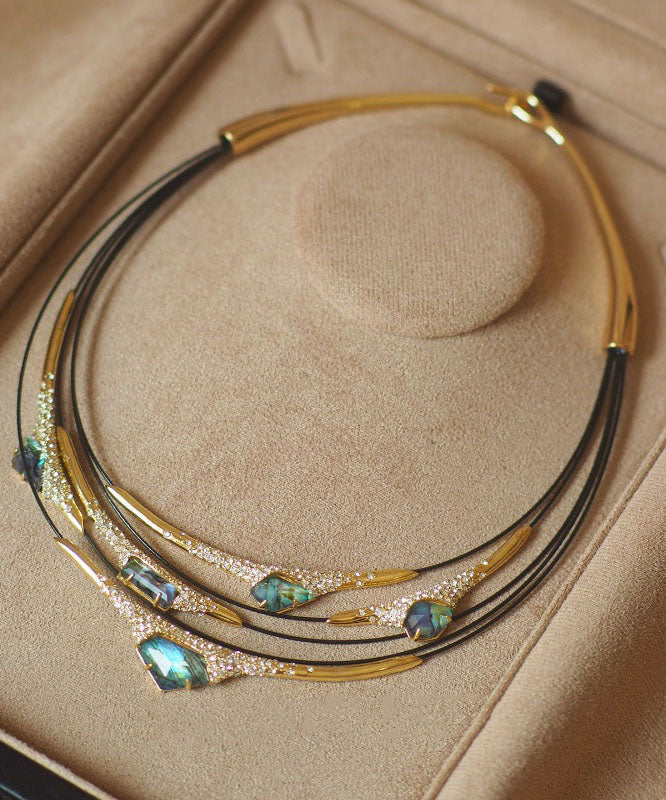 Boho Colorblock Copper Overgild Zircon Patchwork Multi-Layer Choker