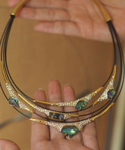 Boho Colorblock Copper Overgild Zircon Patchwork Multi-Layer Choker