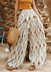 Boho Colorblock Elastic Waist Plaid Sashe Wide Leg Pants