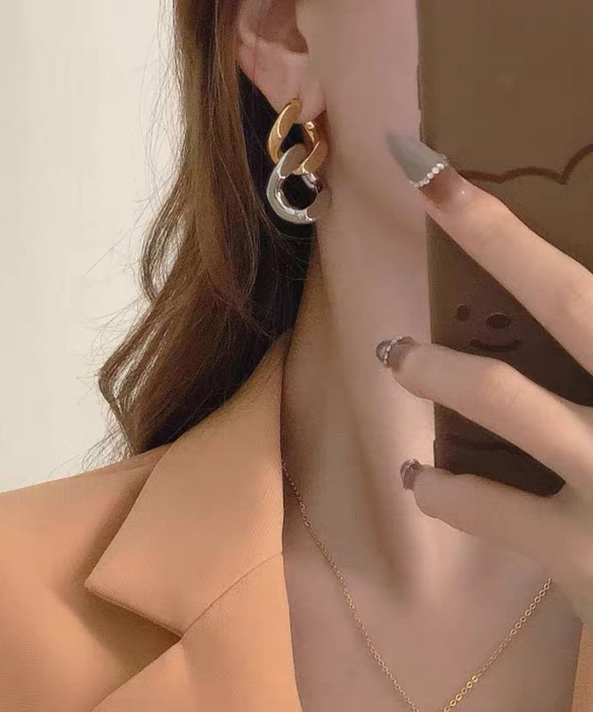 Boho Colorblock Metal Overgild Patchwork Hoop Earrings