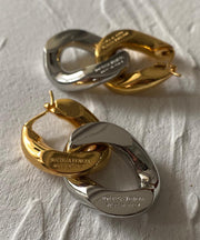 Boho Colorblock Metal Overgild Patchwork Hoop Earrings