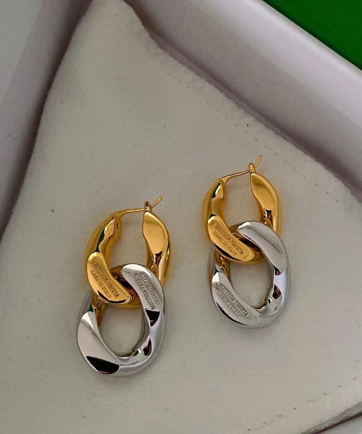 Boho Colorblock Metal Overgild Patchwork Hoop Earrings