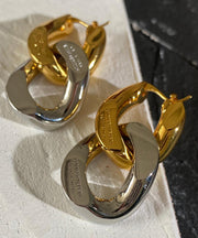 Boho Colorblock Metal Overgild Patchwork Hoop Earrings