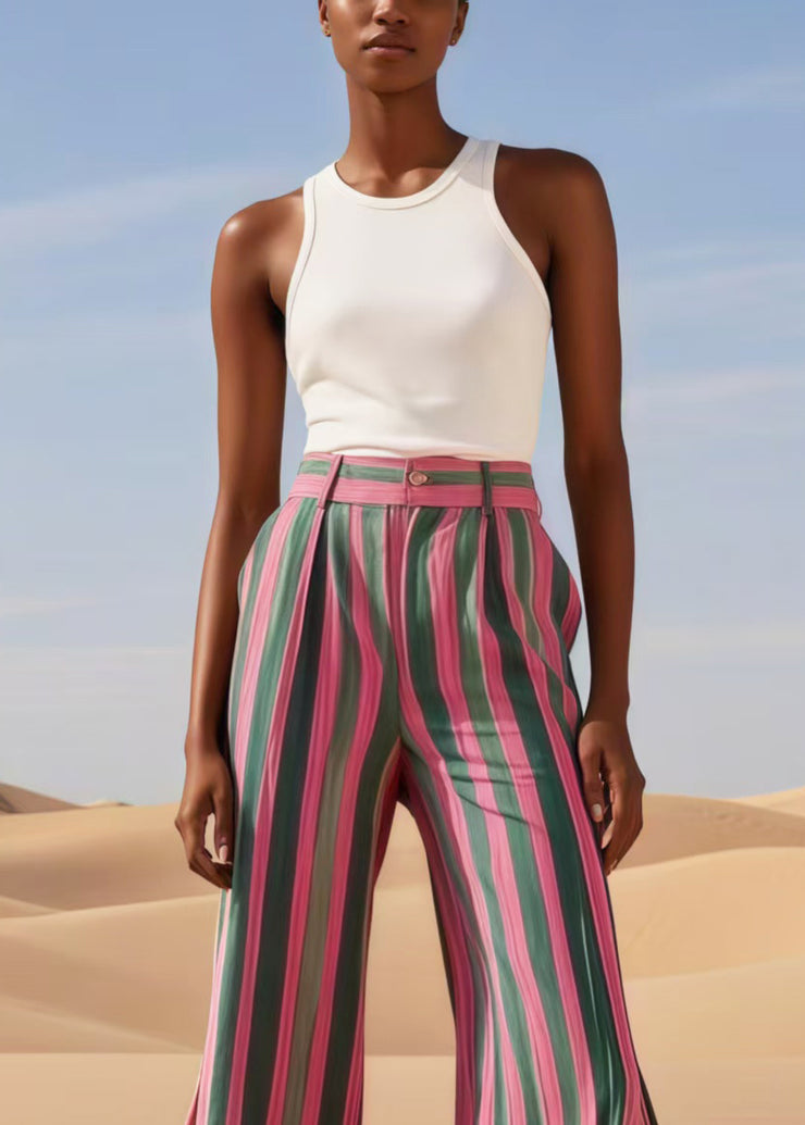 Boho Colorblock Striped Patchwork Lace Bell-bottom Trousers Summer