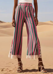 Boho Colorblock Striped Patchwork Lace Bell-bottom Trousers Summer