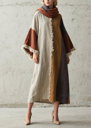 Boho Colorblock Tassel Patchwork Cotton Dresses Fall