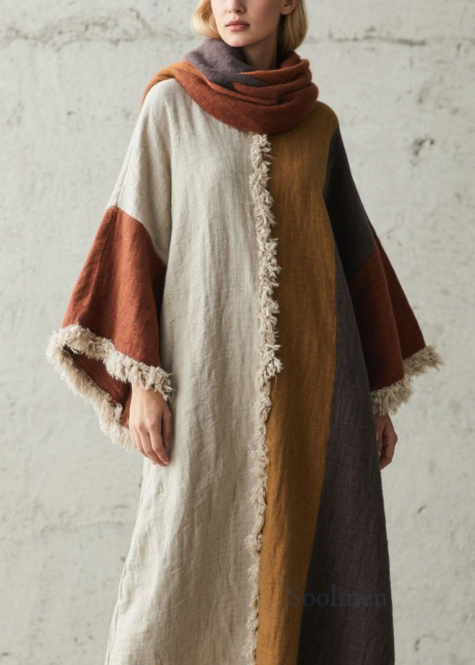 Boho Colorblock Tassel Patchwork Cotton Dresses Fall