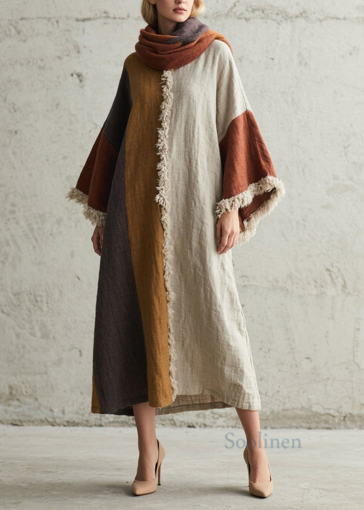 Boho Colorblock Tassel Patchwork Cotton Dresses Fall