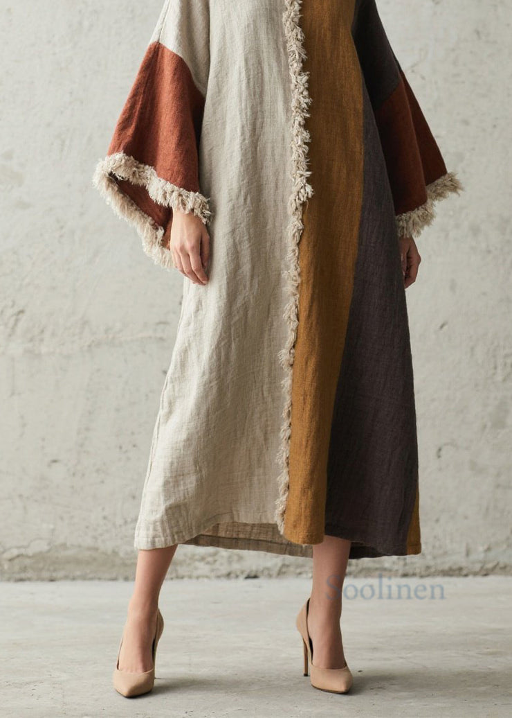 Boho Colorblock Tassel Patchwork Cotton Dresses Fall