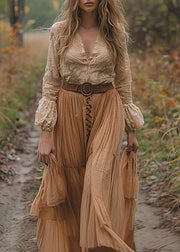 Boho Colorblock V Neck Wrinkled Patchwork Cotton Dress Long Sleeve