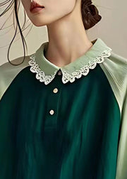 Boho Dull Green Oversized Patchwork Linen Shirts Spring