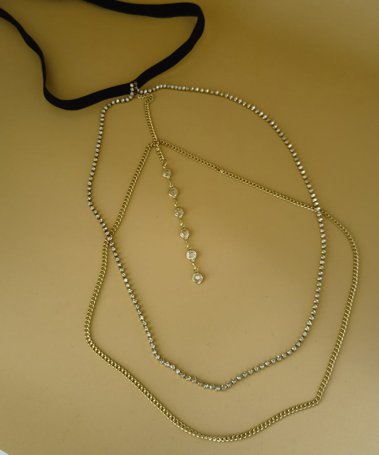 Boho Gold Alloy Zircon Elastic Chain Body Chain