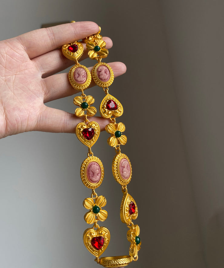 Boho Gold Alloy Zircon Floral Love Princess Necklace