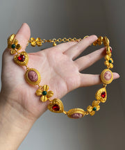 Boho Gold Alloy Zircon Floral Love Princess Necklace