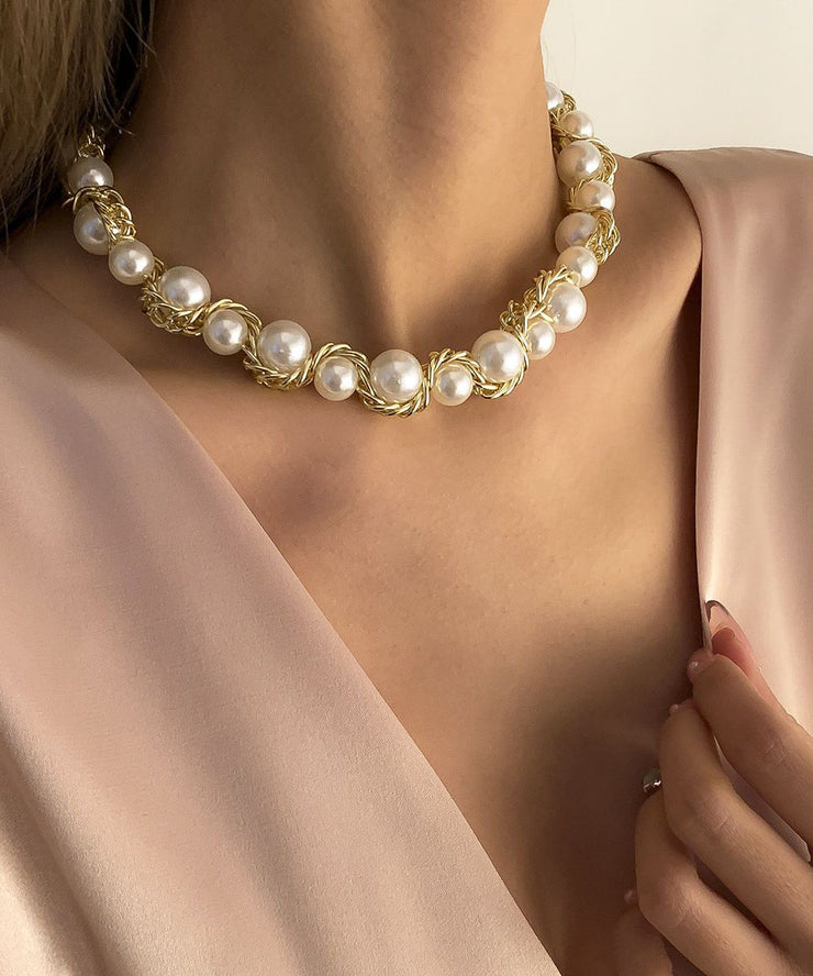 Boho Gold Copper Alloy Pearl Gratuated Bead Necklace