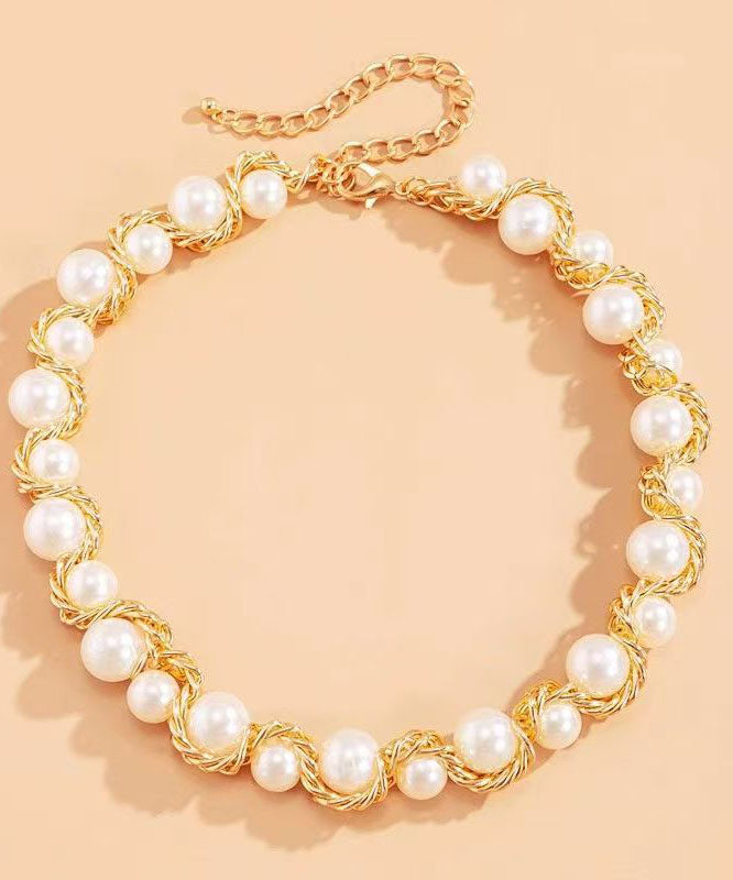 Boho Gold Copper Alloy Pearl Gratuated Bead Necklace