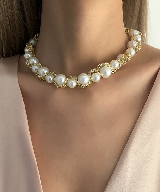 Boho Gold Copper Alloy Pearl Gratuated Bead Necklace