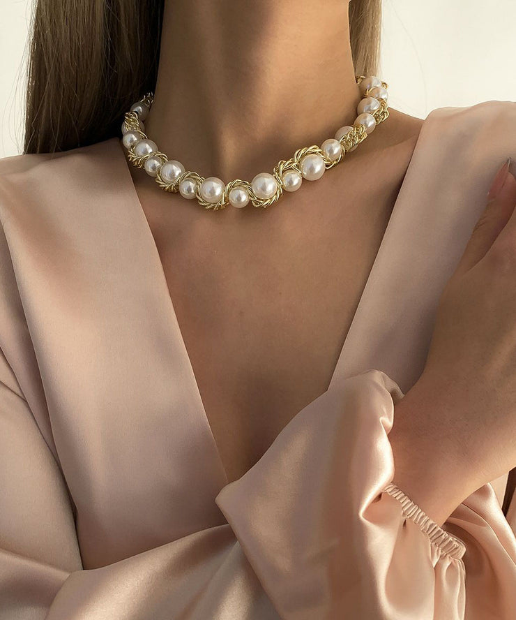Boho Gold Copper Alloy Pearl Gratuated Bead Necklace